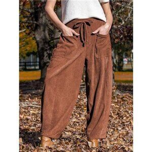 Casual Corduroy Wide Leg Pants with Pockets